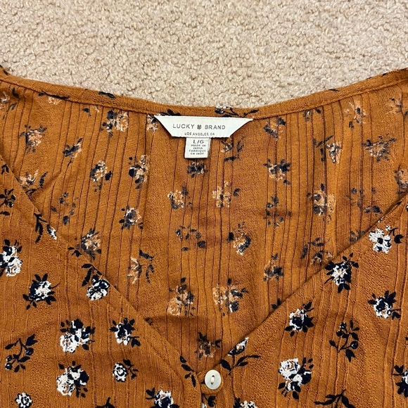 Lucky Brand Floral Blouse Long Sleeve Shirt Size Large Boho Top Spring Summer - Picture 4 of 9
